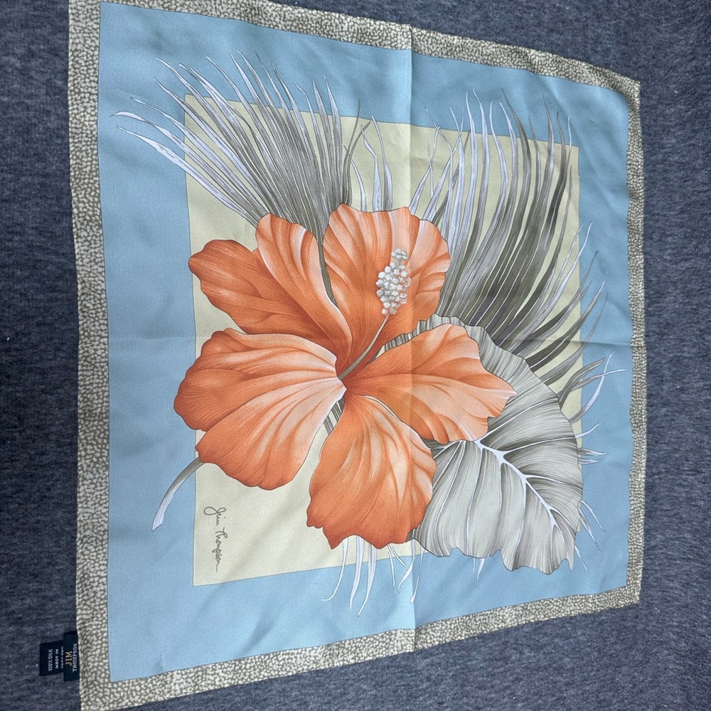 Thompson Silk Scarf with Orange and Blue Floral Design